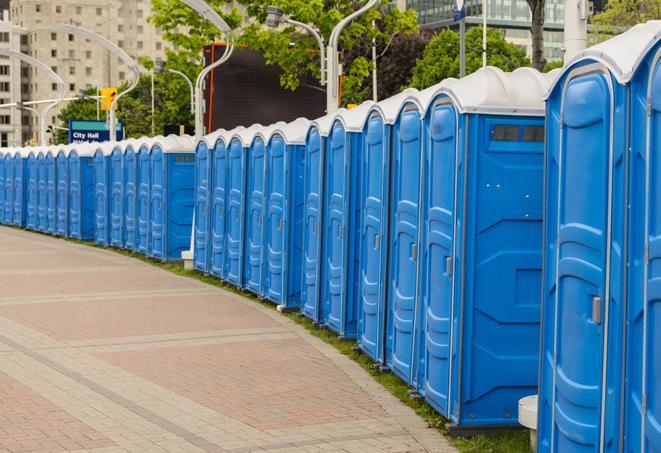 Seasonal porta potty units set up at a Chillicothe, Ohio venue